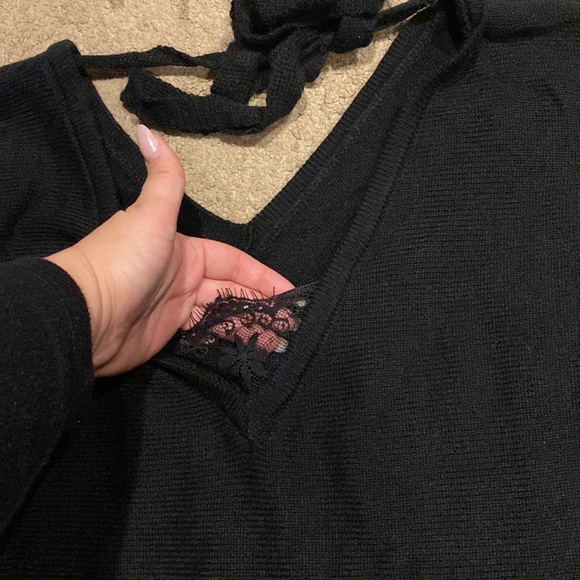 Lace V-Neck & Back Tie Sweater - Picture 2 of 5